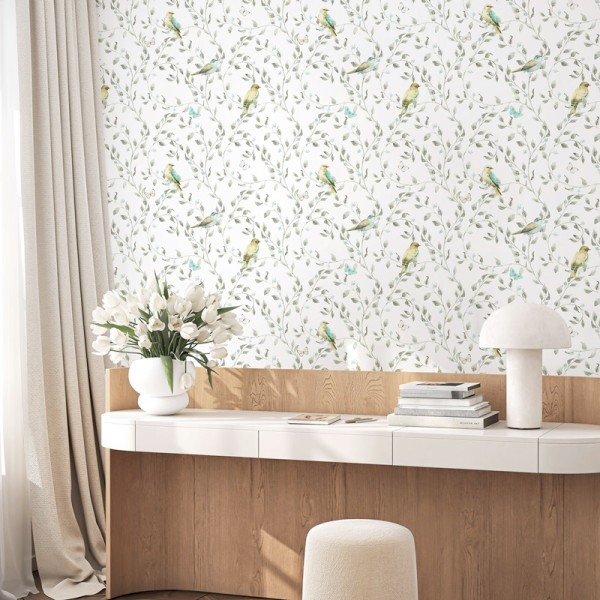 Papel de parede PASSARINHOS VERDE TÊNUE 318