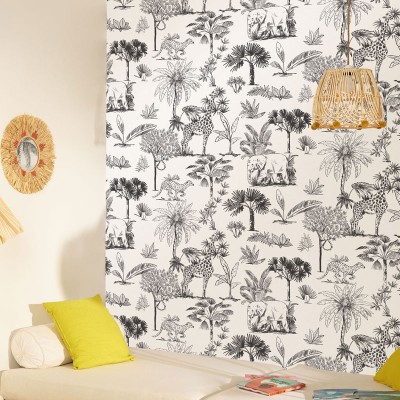 Papel de parede ANIMAIS DA SAVANA PRETO E BRANCO MNM_10573_90_90 2