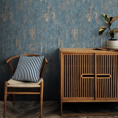 Papel de parede TEXTURA INDUSTRIAL AZUL E DOURADO