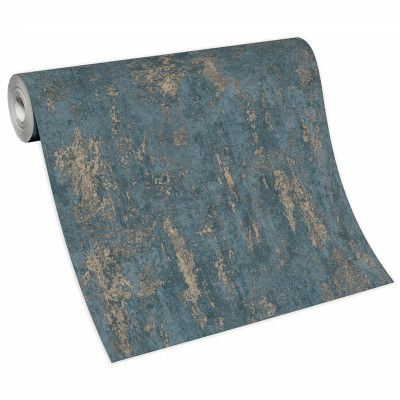 Papel pintado TEXTURA INDUSTRIAL AZUL Y DORADO