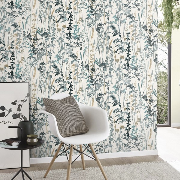 Paper pintat PLANTES I  VEGETACIÓ BLAU GRISÓS 10258-18