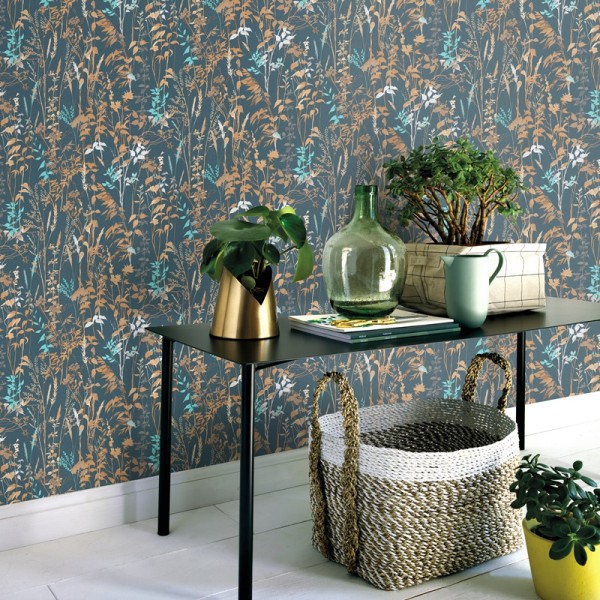 Papel pintado PLANTAS Y VEGETACIÓN AZUL MARINO 10258-08
