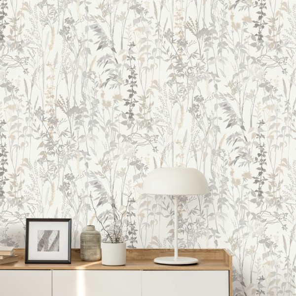 Papel pintado PLANTAS Y VEGETACIÓN BEIGE Y GRIS 10258-14