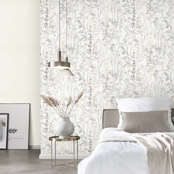 Papel pintado PLANTAS Y VEGETACIÓN BEIGE Y GRIS 10258-14