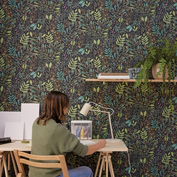 Papel pintado JARDÍN ACUARELA VERDE Y NEGRO GNL2_10169_97_91 Papel pintado JARDÍN ACUARELA VERDE Y NEGRO GNL2_10169_97_91