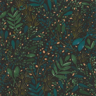 Papel pintado JARDÍN ACUARELA TURQUESA Y NEGRO GNL2_10169_76_92