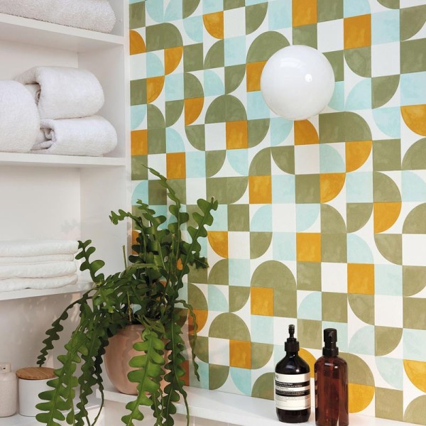 Papel de parede MODERNO DE FORMAS GEOMÉTRICAS LARANJA E VERDES GNL2_10536_03_87