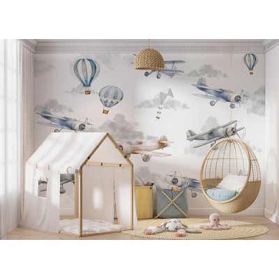 Mural Infantil Aventura nas Nuvens ANIM662 Mural Infantil Aventura nas Nuvens ANIM662