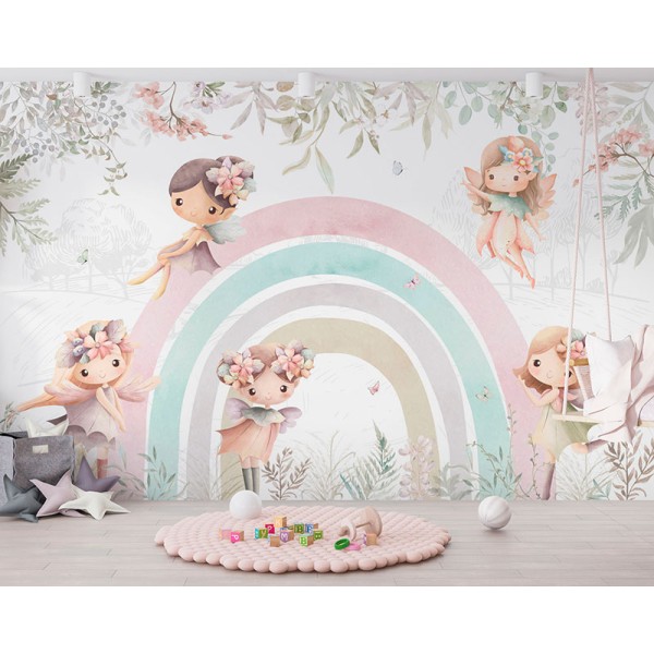 Mural Infantil Arco-íris de Fadas ANIM668