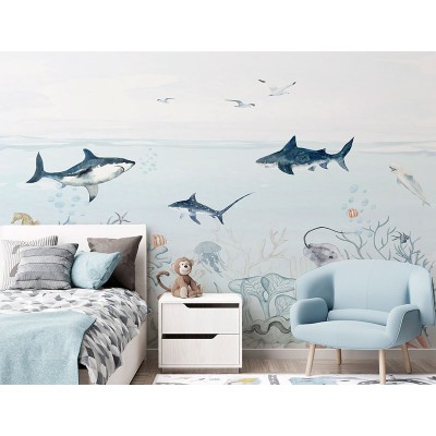 Mural Infantil Mar de Tubarões ANIM674 2