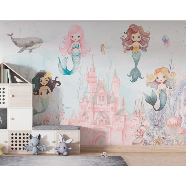 Mural Infantil Reino das Sereias ANIM675 Mural Infantil Reino das Sereias ANIM675