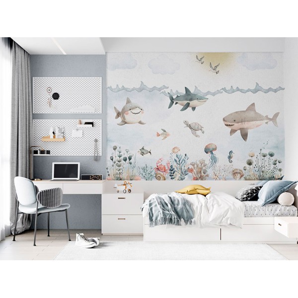 Mural Infantil Vida Marinha ANIM676 Mural Infantil Vida Marinha ANIM676