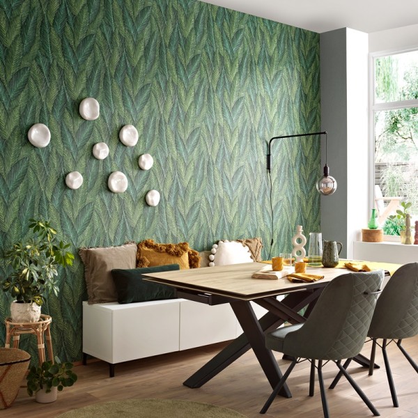 Papel de parede FOLHAS VERTICAIS VERDES 10391-07