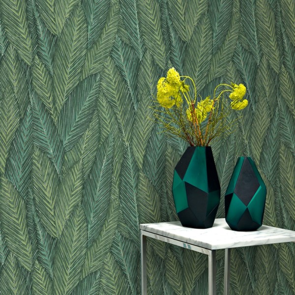 Papel de parede FOLHAS VERTICAIS VERDES 10391-07