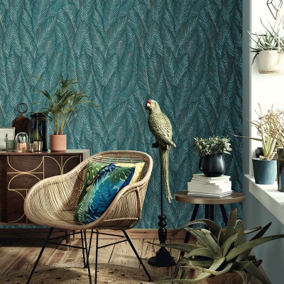 Papel pintado HOJAS VERTICALES AZULES 10391-19