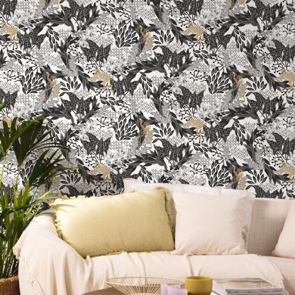 Papel de parede SELVA BRANCO E PRETO WILD_10491_09_13 Papel de parede SELVA BRANCO E PRETO WILD_10491_09_13