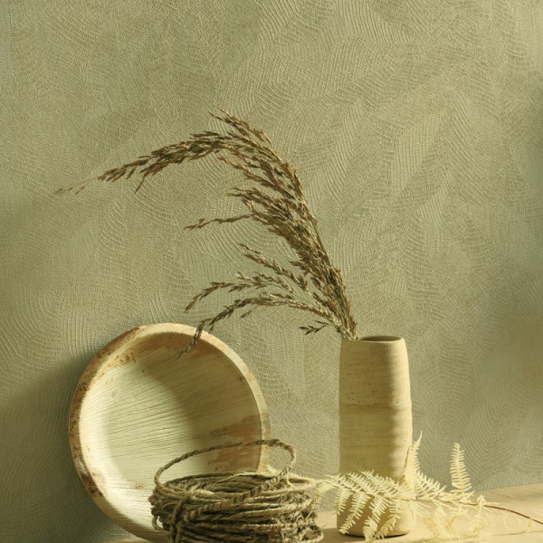 Papel pintado HOJAS TEXTURIZADAS VERDE CAQUI RIVI_8642_12_41