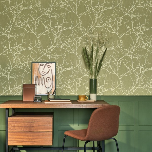 Papel pintado RAMAS VINÍLICO VERDE OLIVA RIVI_8953_79_05
