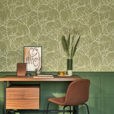 Papel pintado RAMAS VINÍLICO VERDE OLIVA RIVI_8953_79_05