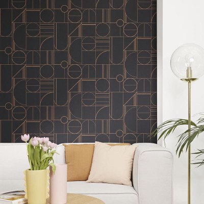 Papel de parede CÍRCULOS E LINHAS PRETO E DOURADO OTLS_10506_94_26 2