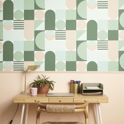 Papel pintado CÍRCULOS VERDES Y BEIGE OTLS_10505_07_87