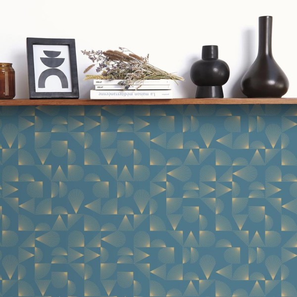 Papel de parede ART DECO LINHAS DOURADAS COM AZUL OTLS_10503_62_21 Papel de parede ART DECO LINHAS DOURADAS COM AZUL OTLS_10503_62_21