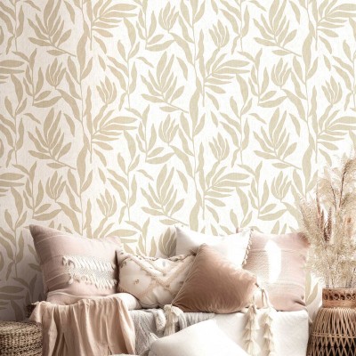 Papel pintado HOJAS NATURALES BEIGE PERLADO 30143
