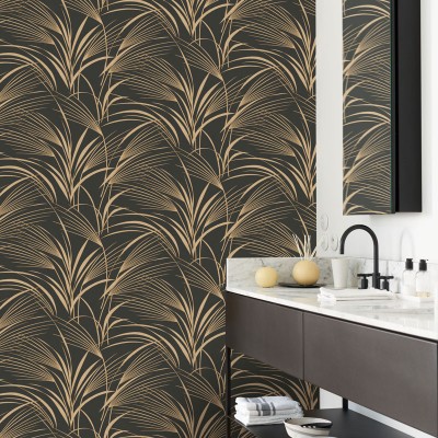 Papel de parede FOLHAS PALMEIRA DOURADO E PRETO BBLN_8972_90_35