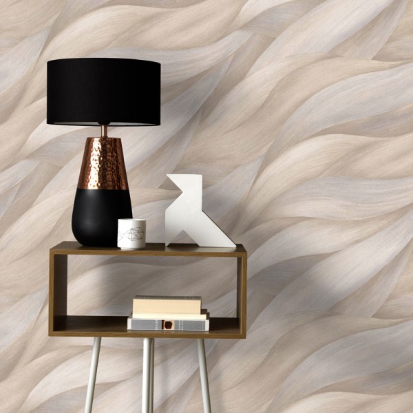 Papel de parede ONDAS MODERNAS BEGE E CINZA 10257-02