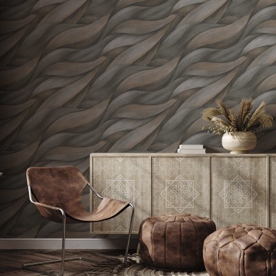 Papel de parede ONDAS MODERNAS MARROM E CINZA FORTE 10257-10 2