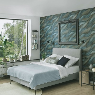 Papel de parede ONDAS MODERNAS AZUL CASTANHO 10257-08 2