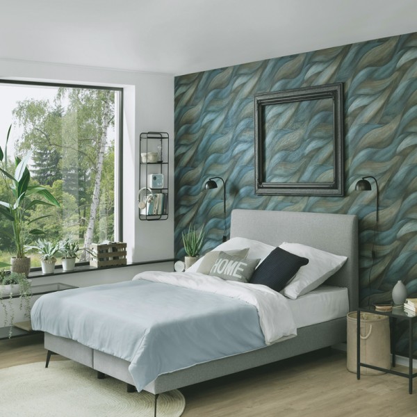 Papel de parede ONDAS MODERNAS AZUL CASTANHO 10257-08