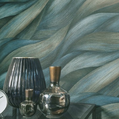 Papel de parede ONDAS MODERNAS AZUL CASTANHO 10257-08