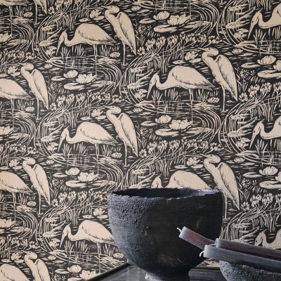 Papel de parede LAGO COM FLAMINGOS NEGRO BBLN_8973_92_70 2