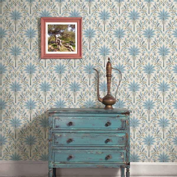 Papel pintado PALMERAS VINTAGE AZULES JE91791