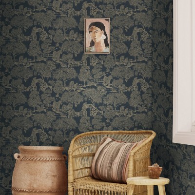 Papel de parede PAISAGEM ORIENTAL AZUL MARINHO JE91813 2