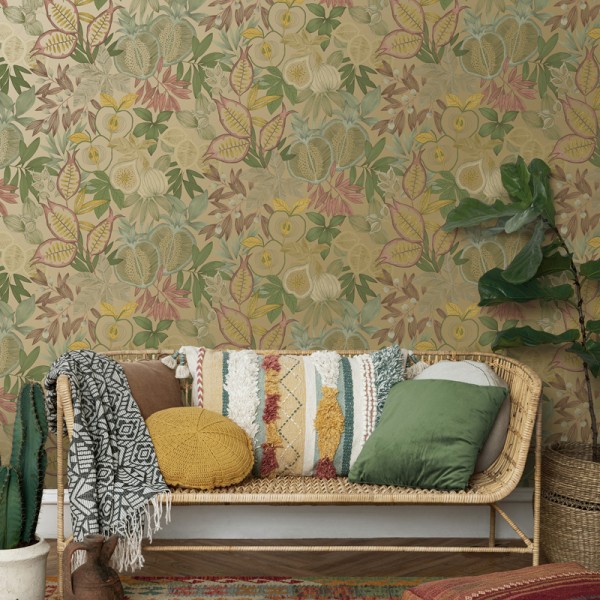 Papel pintado FRUTAS TROPICALES DORADO JE91842