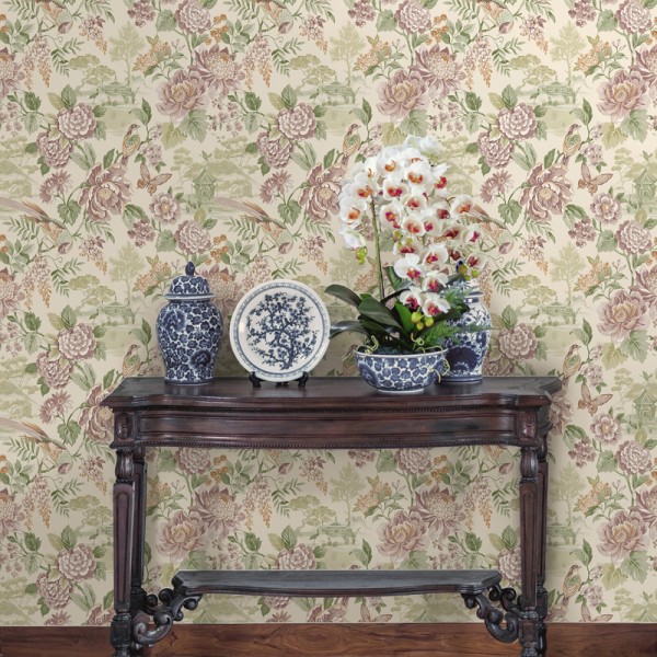 Papel pintado FLORES ORIENTALES VERDE Y ROSA ANTIGUO JE91830 Papel pintado FLORES ORIENTALES VERDE Y ROSA ANTIGUO JE91830