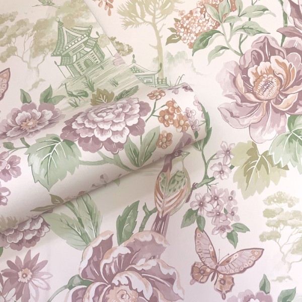 Papel pintado FLORES ORIENTALES VERDE Y ROSA ANTIGUO JE91830 Papel pintado FLORES ORIENTALES VERDE Y ROSA ANTIGUO JE91830