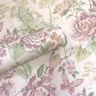 Papel de parede FLORES ORIENTAIS VERDE E ROSA ANTIGO JE91830 Papel de parede FLORES ORIENTAIS VERDE E ROSA ANTIGO JE91830