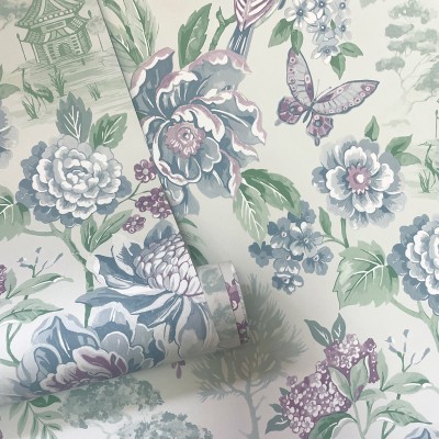Papel de parede FLORES ORIENTAIS AZUL E LAVANDA JE91832