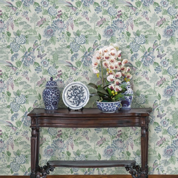 Papel de parede FLORES ORIENTAIS AZUL E LAVANDA JE91832