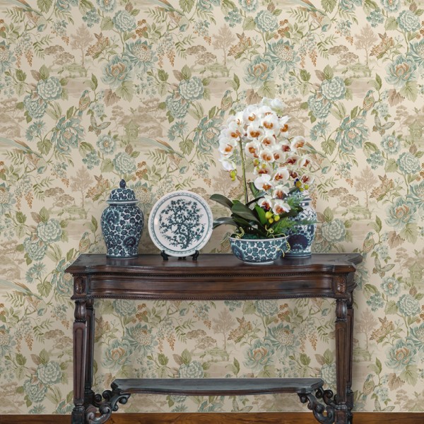 Paper pintat FLORS ORIENTALS VERD I BLAU JE91831 Paper pintat FLORS ORIENTALS VERD I BLAU JE91831