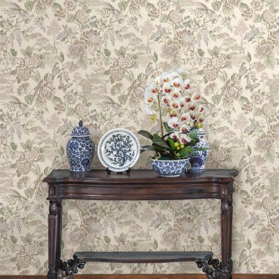 Papel pintado FLORES ORIENTALES VERDE Y MARRÓN JE91833 2