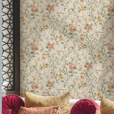 Papel de parede FLORES ASIÁTICAS LARANJA BEGE JE91853