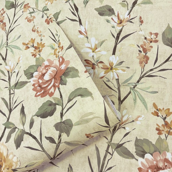 Papel de parede FLORES ASIÁTICAS LARANJA BEGE JE91853