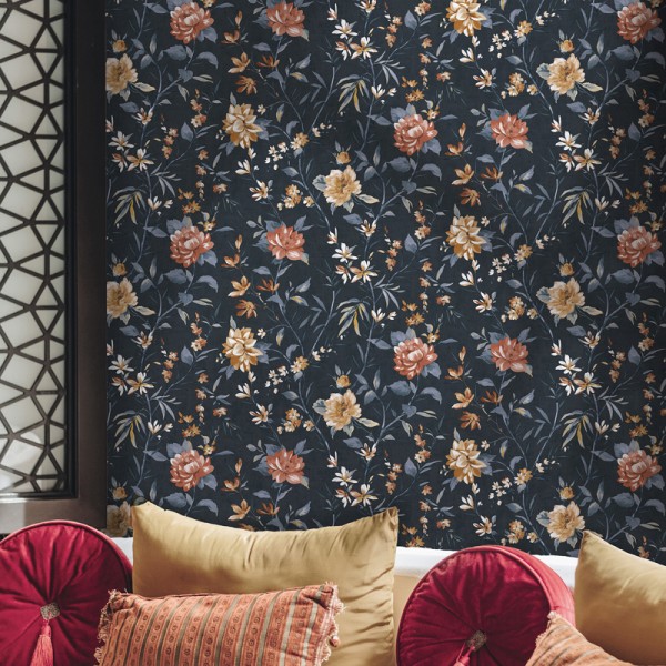 Paper pintat FLORS ASIÀTIQUES BLAU MARÍ JE91850