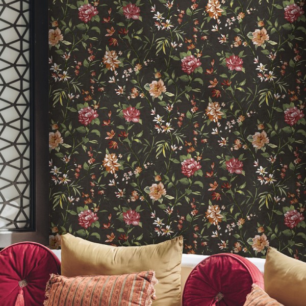 Papel pintado FLORES ASIÁTICAS NEGRO JE91852