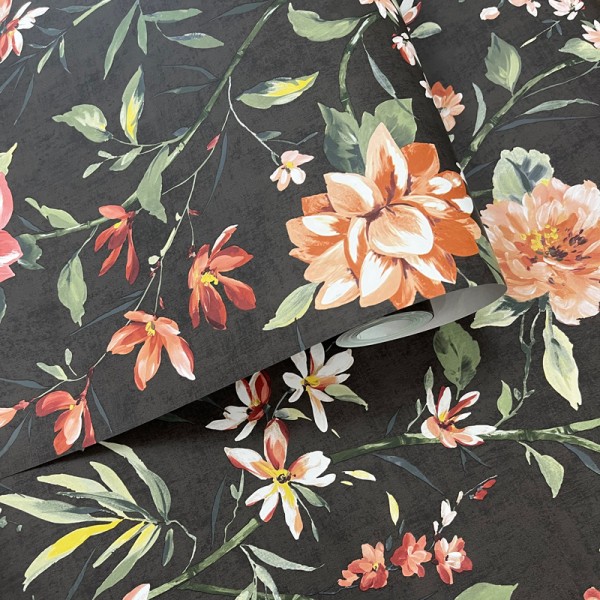 Papel pintado FLORES ASIÁTICAS NEGRO JE91852