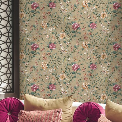 Papel pintado FLORES ASIÁTICAS ROSA Y NARANJA JE91851 2